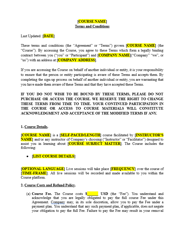 Online Course Agreement Template