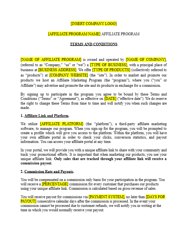 Affiliate Program Agreement Template