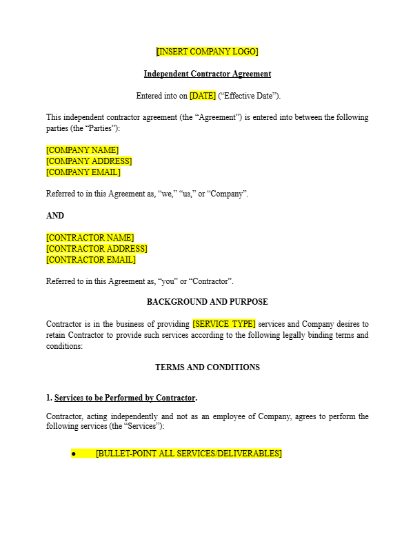 Independent Contractor Agreement Template
