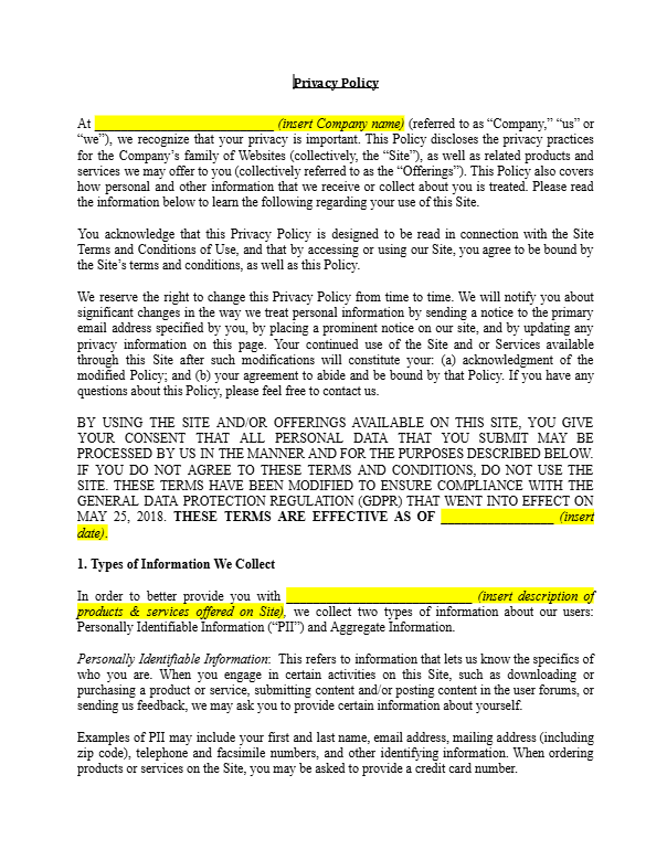 GDPR Compliant Privacy Policy Template